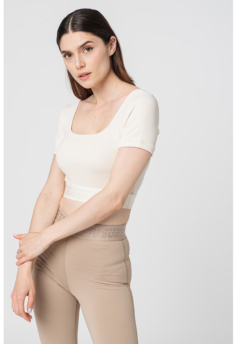 Guess Tricou din amestec de modal cu decolteu patrat pentru fitness - Alb murdar