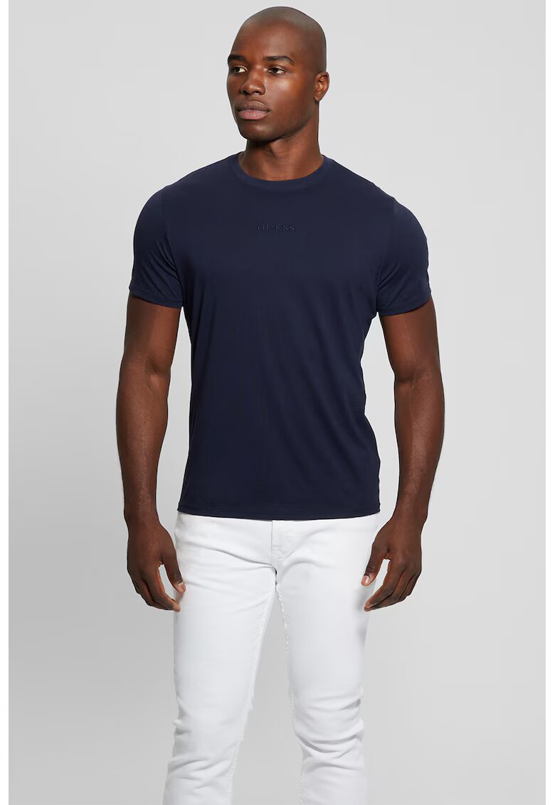 Guess Tricou din bumbac cu decolteu la baza gatului - Bleumarin