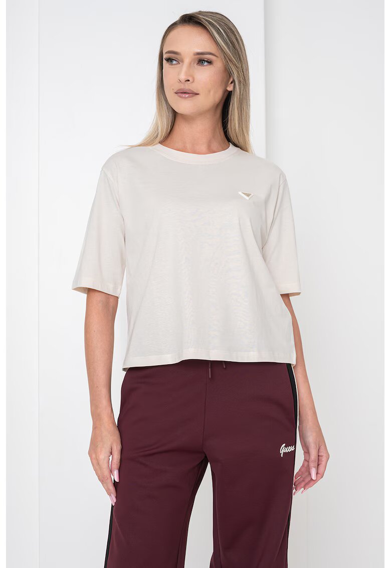 Guess Tricou din bumbac cu decolteu la baza gatului - Crem