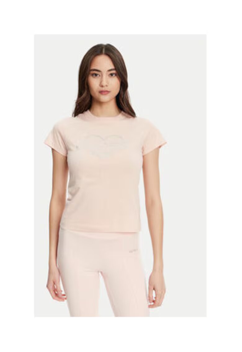 Guess Tricou din bumbac cu imprimeu inima si logo din strasuri