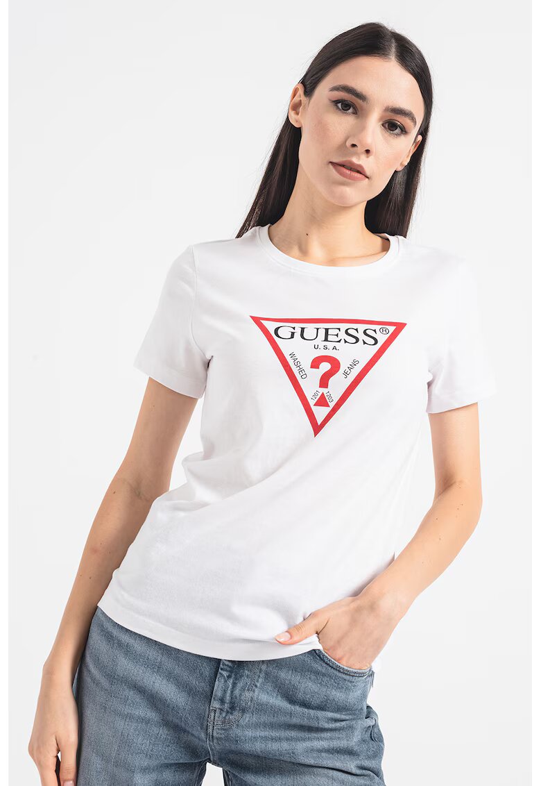 Guess Tricou din bumbac cu imprimeu logo - Rosu/Alb