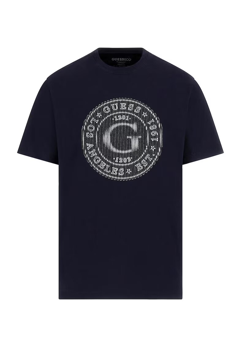 Guess Tricou din bumbac cu logo brodat - Negru/Gri deschis