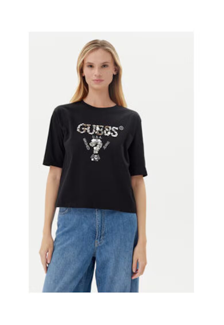Guess Tricou din bumbac cu logo din paiete