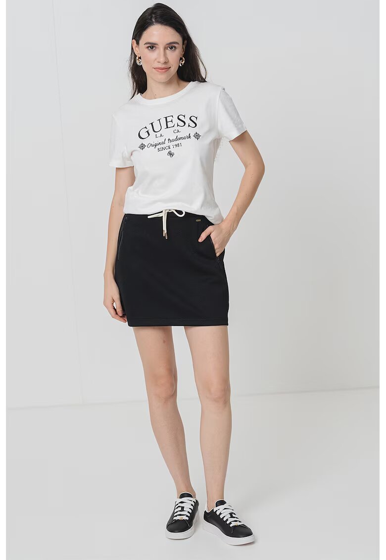 Guess Tricou din bumbac cu logo - Negru/Alb murdar