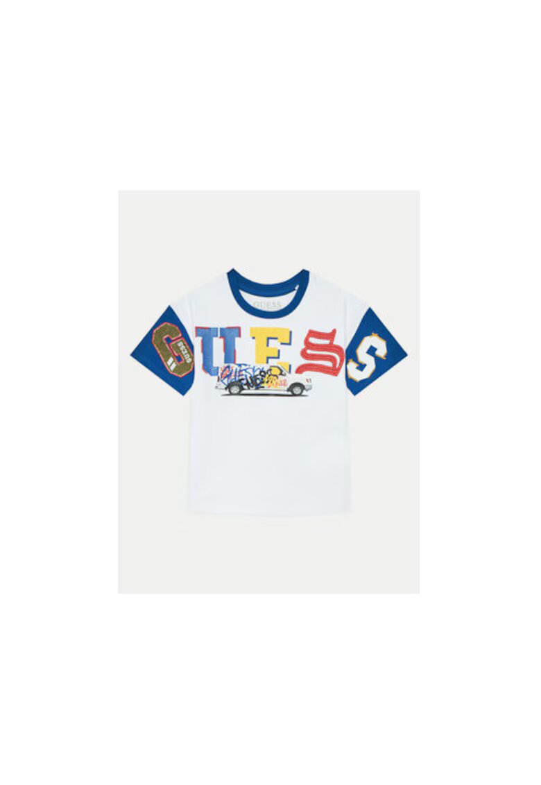 Guess Tricou din bumbac cu model grafic - si decolteu la baza gatului
