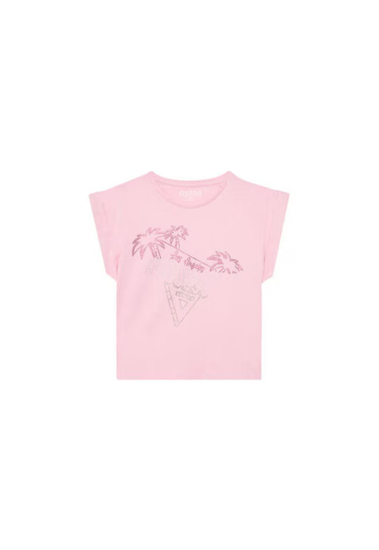 Guess Tricou din bumbac organic cu model tropical si logo