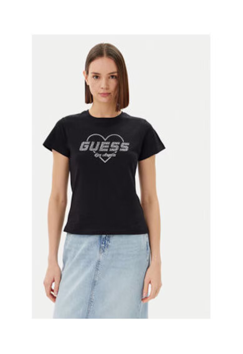 Guess Tricou eco-friendly cu guler rotund - Negru