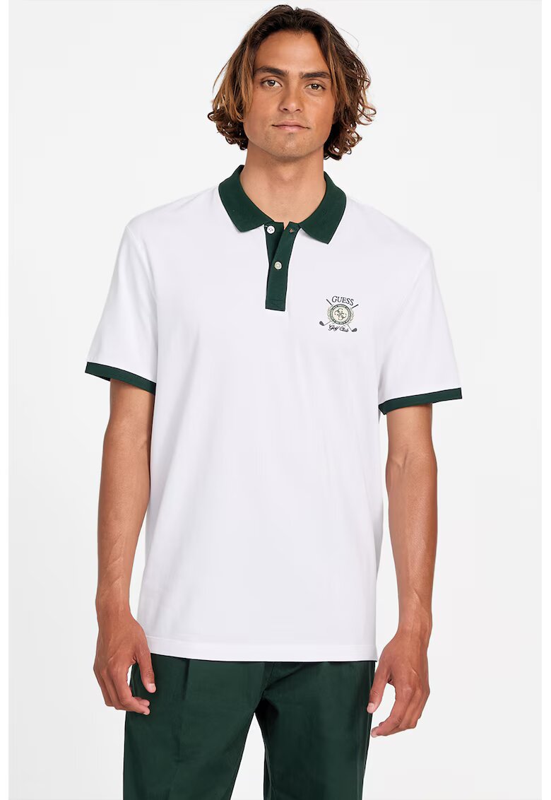 Guess Tricou polo cu detalii contrastante - Alb