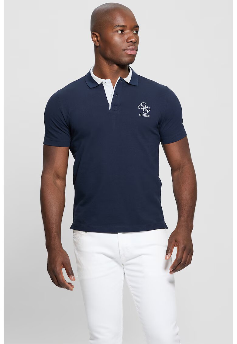 Guess Tricou polo cu logo - Bleumarin