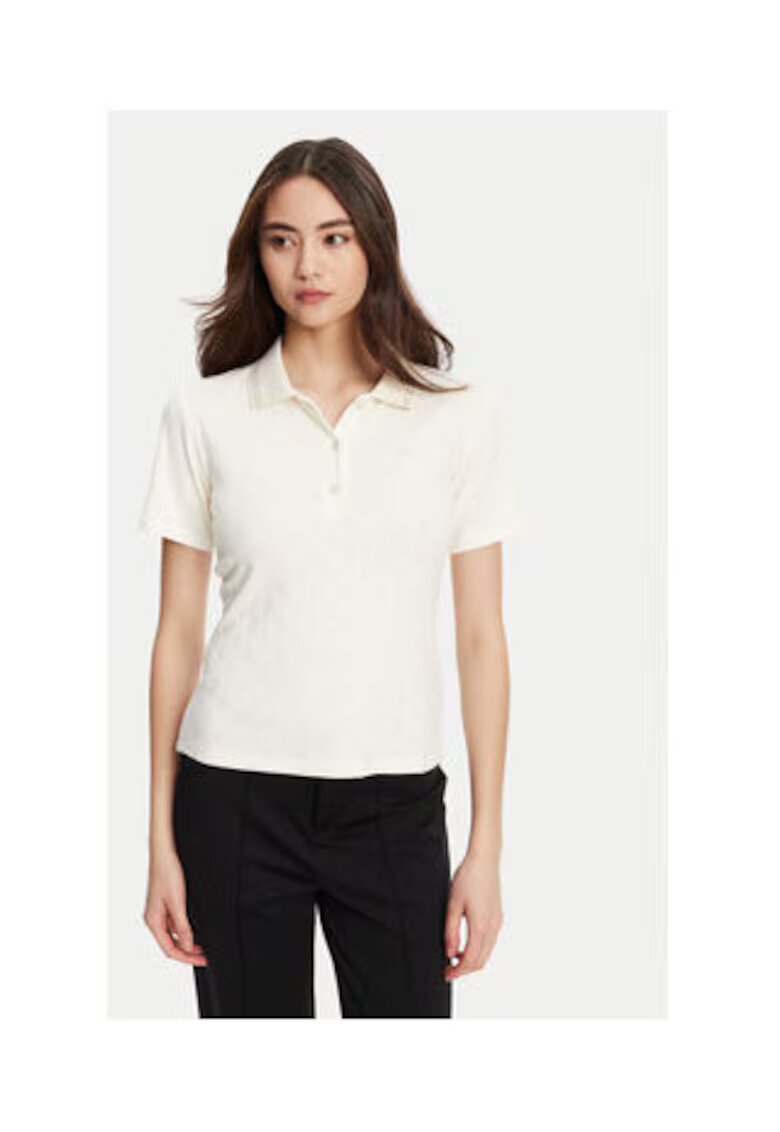Guess Tricou polo din material mixt - Ecru