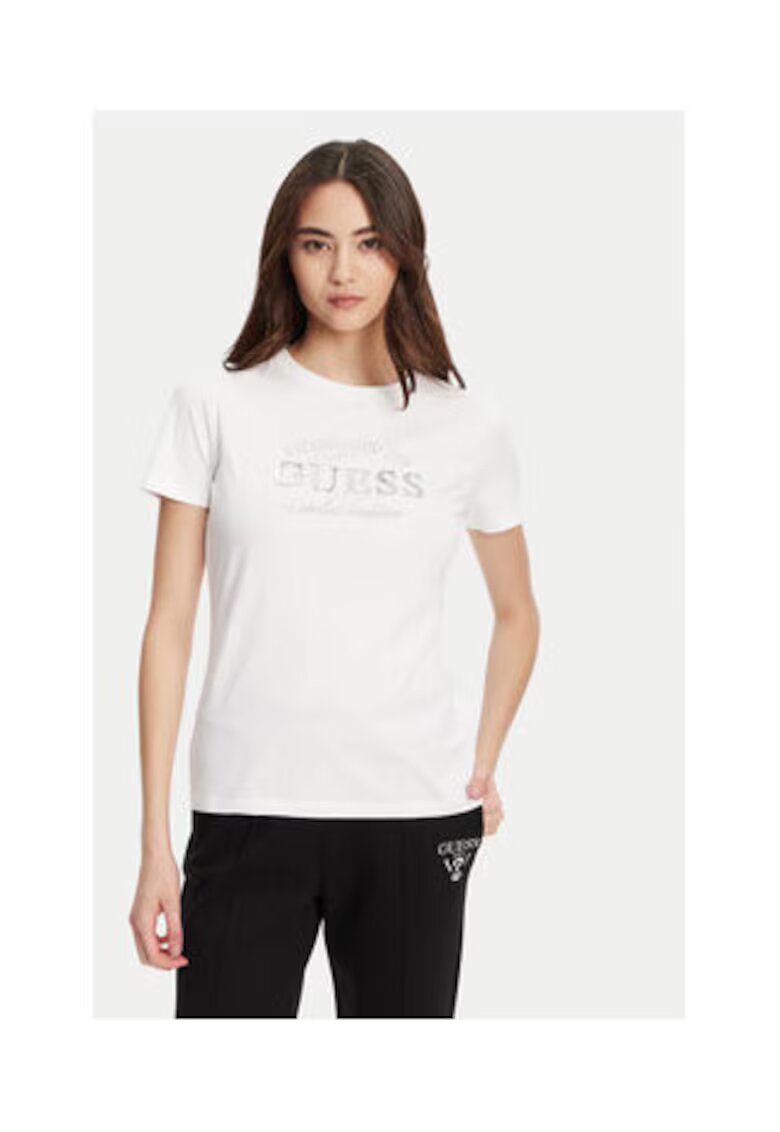 Guess Tricou regular fit din amestec de bumbac cu aplicatie logo cu aspect metalizat