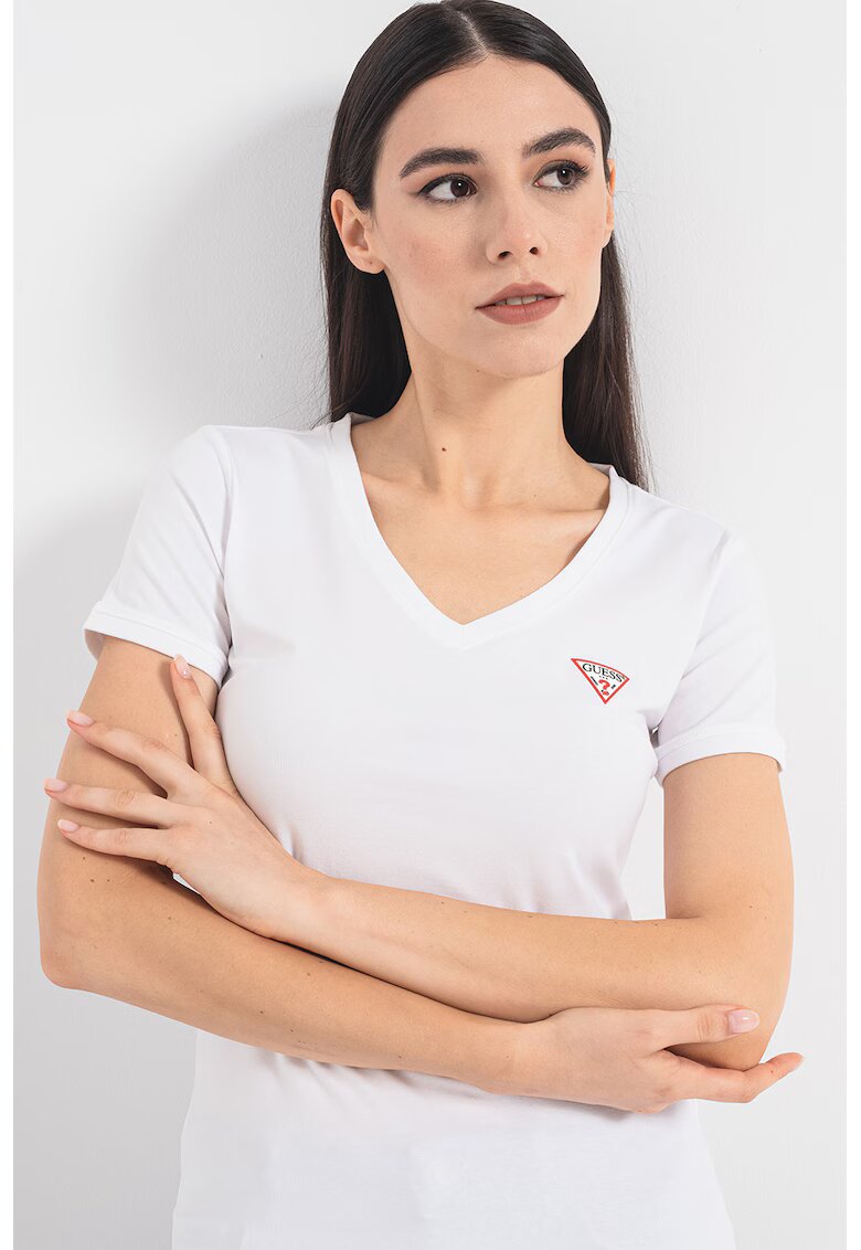 Guess Tricou slim fit cu decolteu in V - Alb