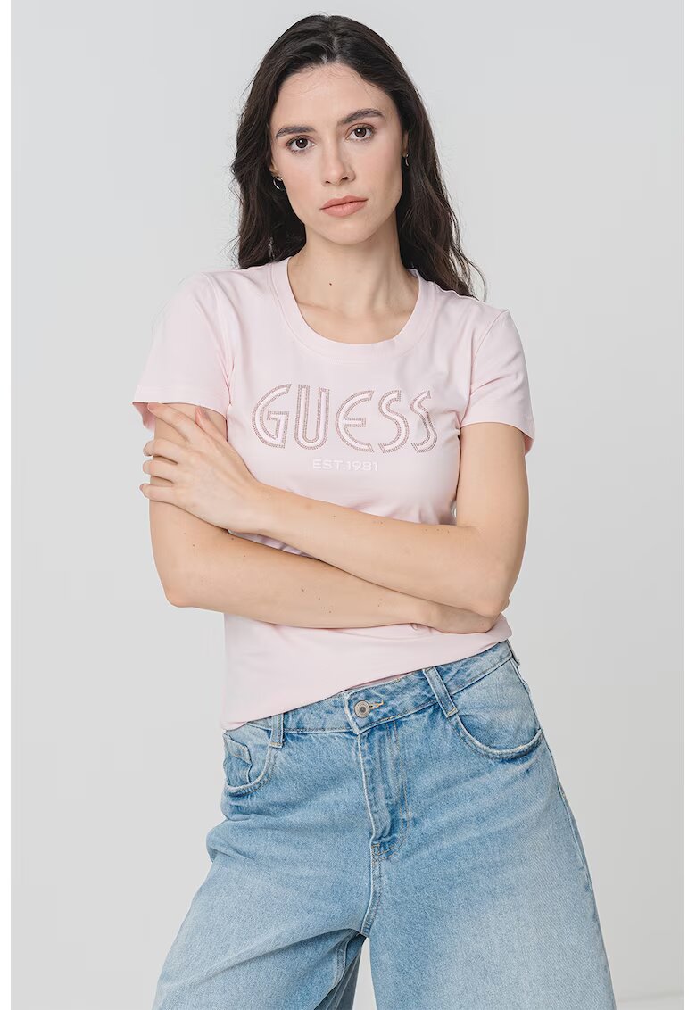 Guess Tricou slim fit cu logo brodat