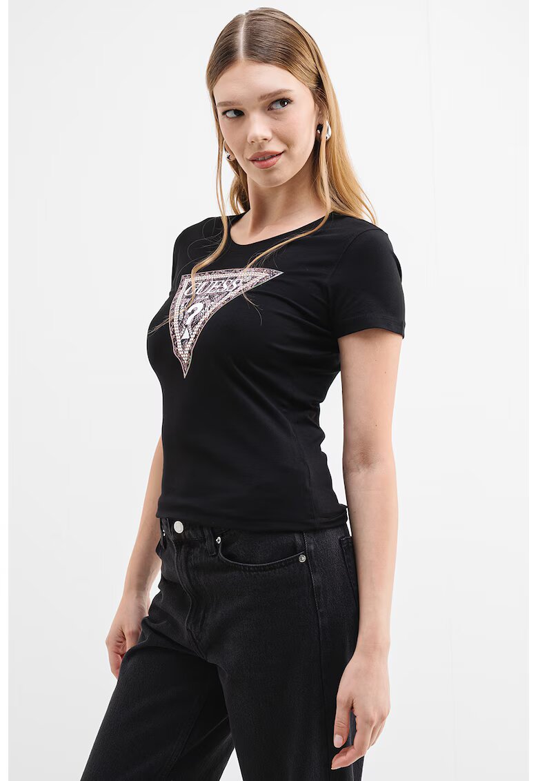 Guess Tricou slim fit cu logo - Negru/Maro