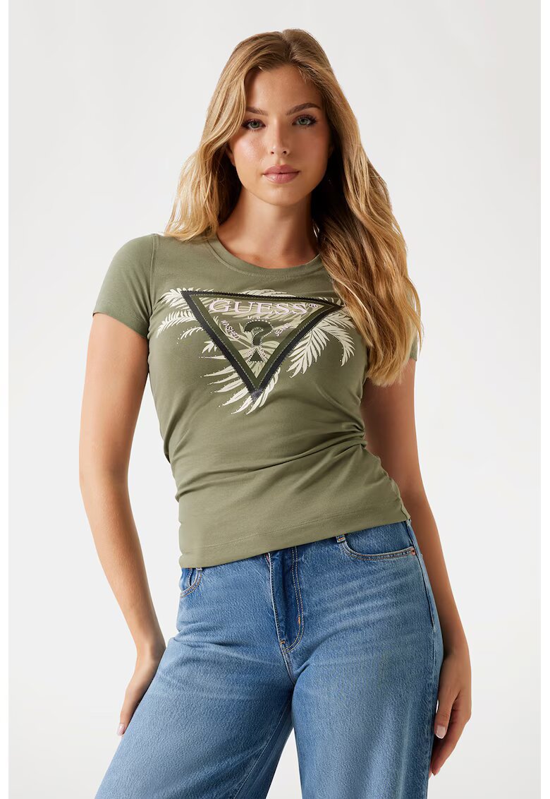 Guess Tricou slim fit cu logo - Verde feriga
