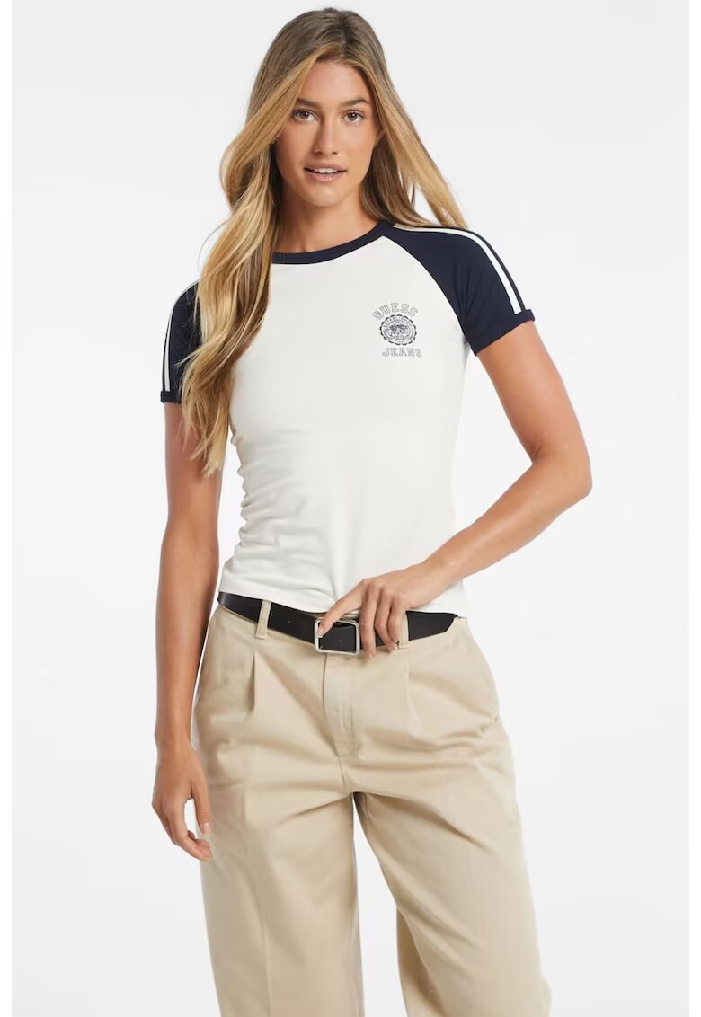 Guess Tricou slim fit cu maneci raglan contrastante - Alb