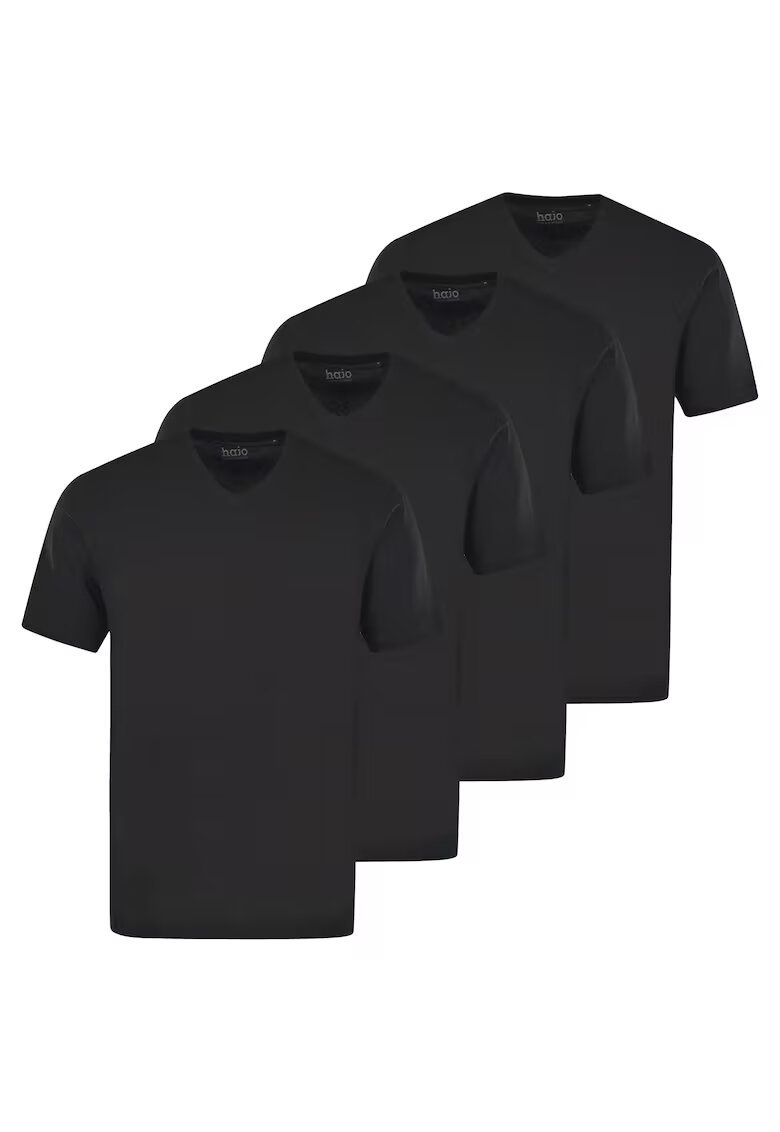 hajo Set de tricouri de bumbac cu decolteu in V - 4 piese - Negru