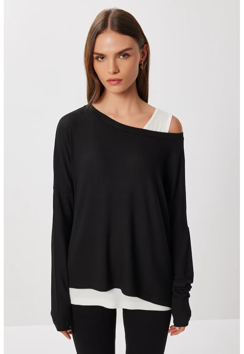 Happiness Istanbul Bluza dama - - cu maneca lunga - decolteu barca - negru