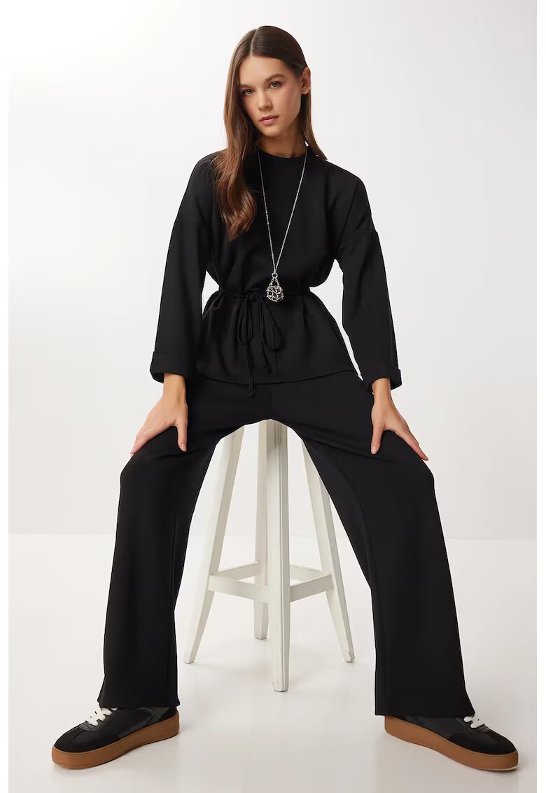 Happiness Istanbul Costum dama - - set bluza maneca lunga - pantaloni picior larg - negru -