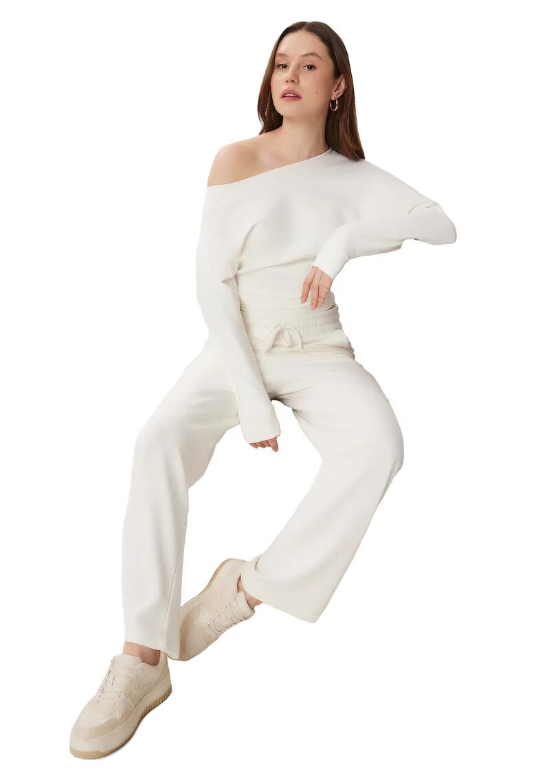 Happiness Istanbul Costum dama - - set din doua piese - guler asimetric - maneca lunga - pantaloni largi - alb