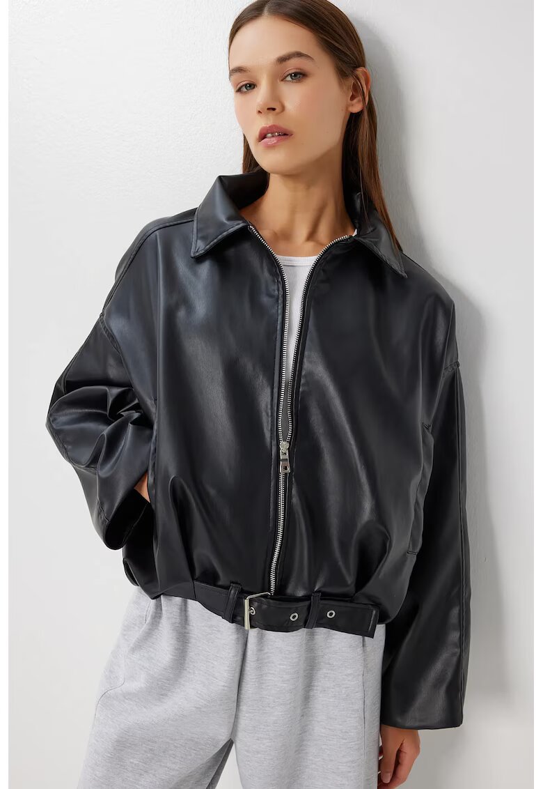 Happiness Istanbul Geaca bomber - - piele ecologica - neagra