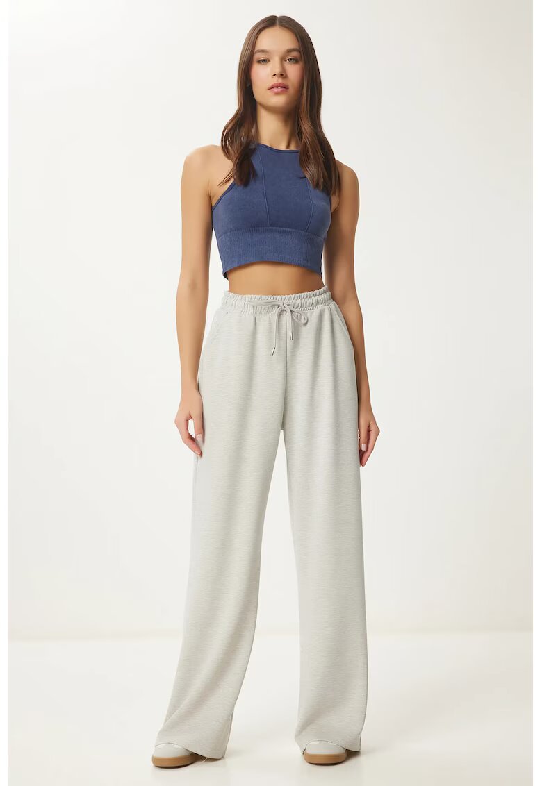 Happiness Istanbul Pantaloni dama - - pantaloni de trening - picior lat - gri - textil