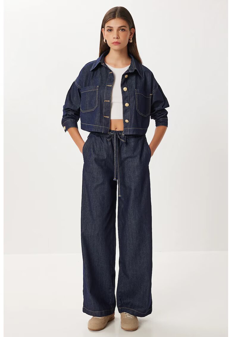 Happiness Istanbul Set din doua piese - - denim - talie inalta - guler tip jacheta - albastru marin