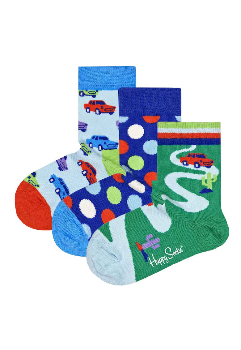 Happy socks Set de sosete lungi cu model - 3 perechi - Verde/Albastru royal
