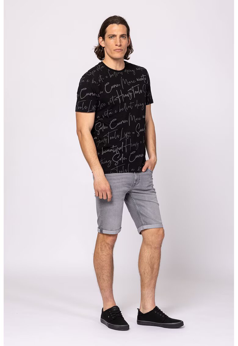 Heavy Tools Tricou cu decolteu la baza gatului si imprimeu - Negru