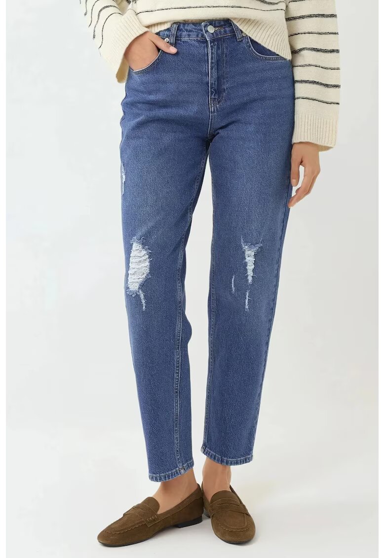 HiCCUP Blugi dama - slim fit - detalii distruse - denim albastru mediu