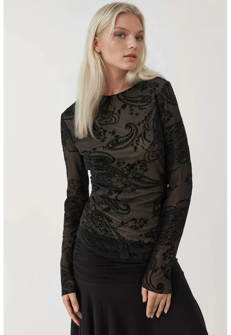 HiCCUP Bluza dama - asimetrica din tul cu maneca lunga - negru - jerseu
