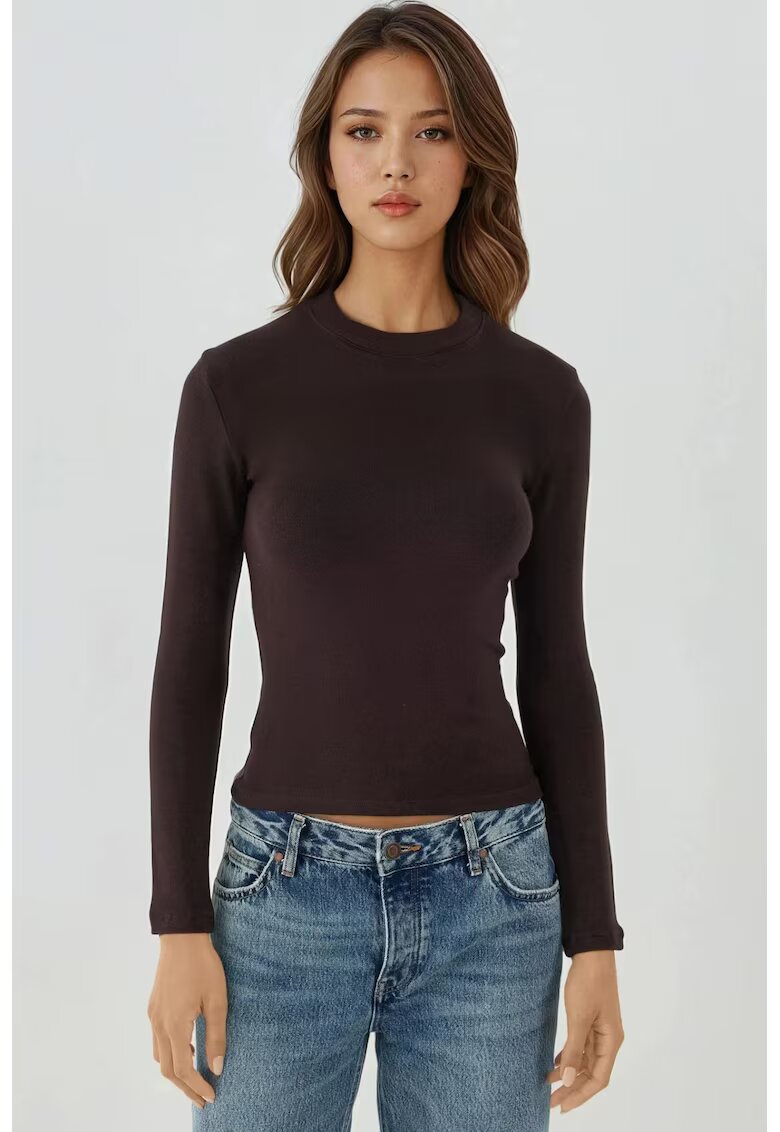 HiCCUP Bluza dama - croiala slim fit - tricot - Mocha Brown - Maro
