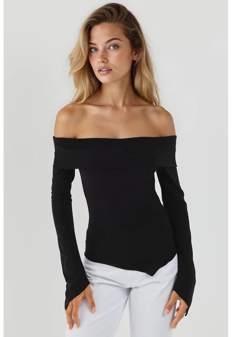 HiCCUP Bluza dama cu decolteu asimetric - Negru - Negru