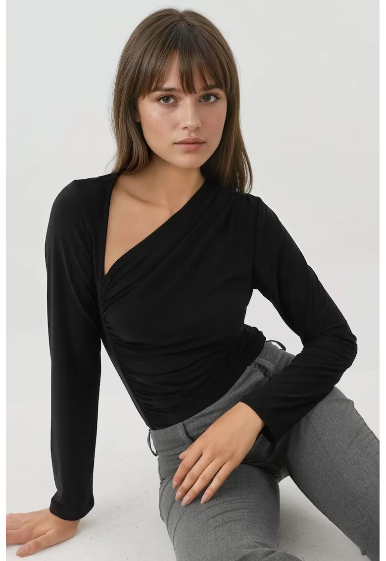 HiCCUP Bluza dama decolteu asimetric - tricot - Negru