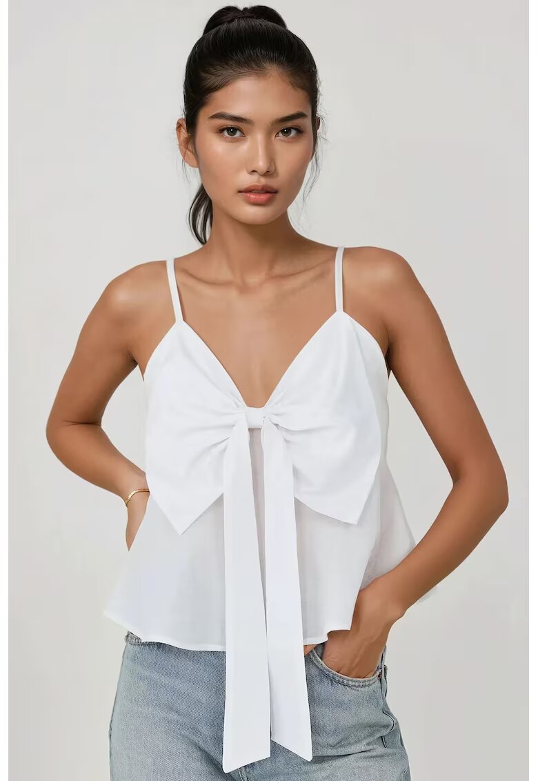 HiCCUP Bluza dama - decolteu in V - maneci atarnate - alb - textil