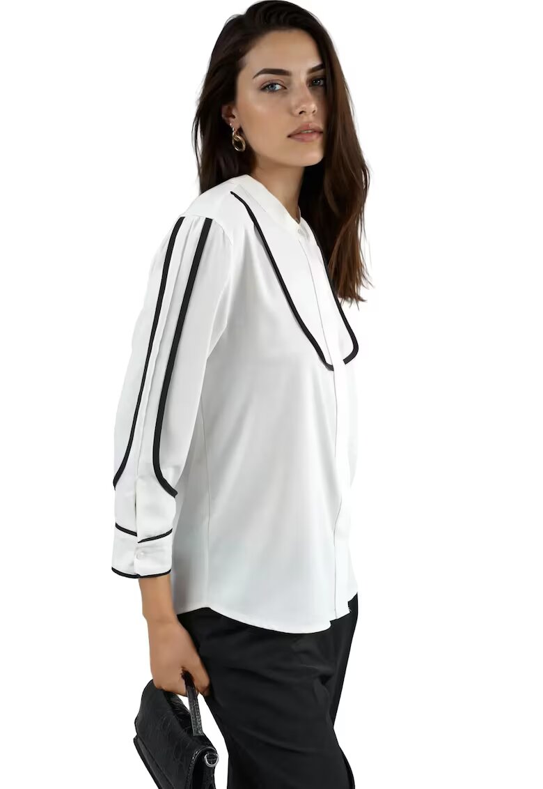 HiCCUP Bluza dama - detalii de cusaturi contrastante - alb/negru - textil