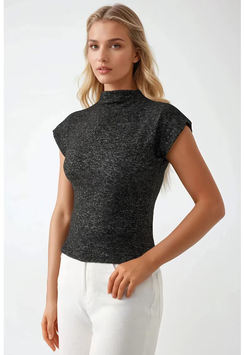 HiCCUP Bluza dama - texturata - fara maneci - gri - jerseu