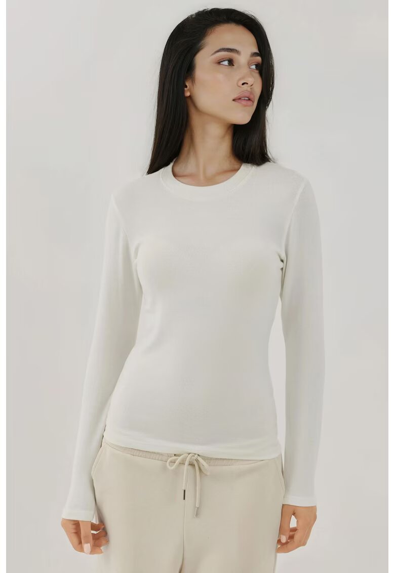 HiCCUP Bluza dama - top simplu - maneca lunga - tricot - Alb - Alb