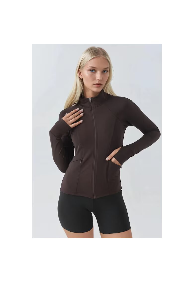 HiCCUP Bluza sport dama - tricot - mulat - guler inalt - maro mocha inchis