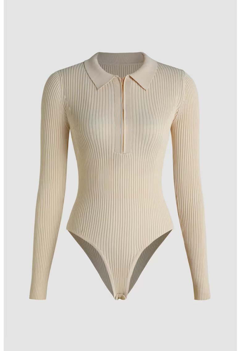 HiCCUP Body cu fermoar - guler polo - bej - poliester
