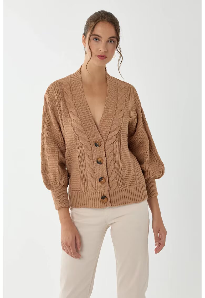 HiCCUP Cardigan - cu decolteu in V si nasturi - acril - Castaniu-maro