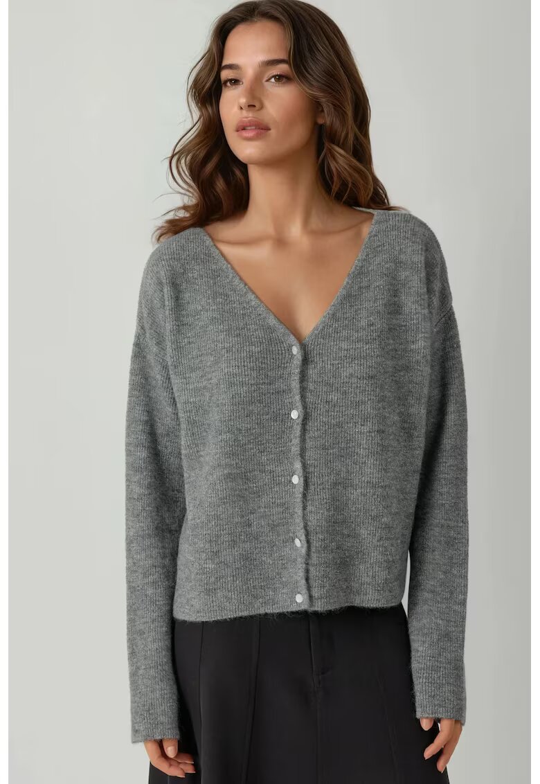 HiCCUP Cardigan Femei decolteu in V - Gri carbune - tricot