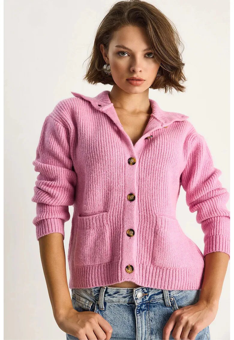 HiCCUP Cardigan - tricot texturat - maneca lunga - roz pudra -
