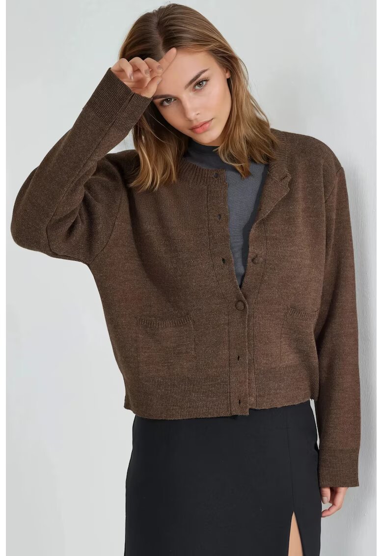 HiCCUP Cardigan tricotat scurt - cu nasturi - maro - tricot
