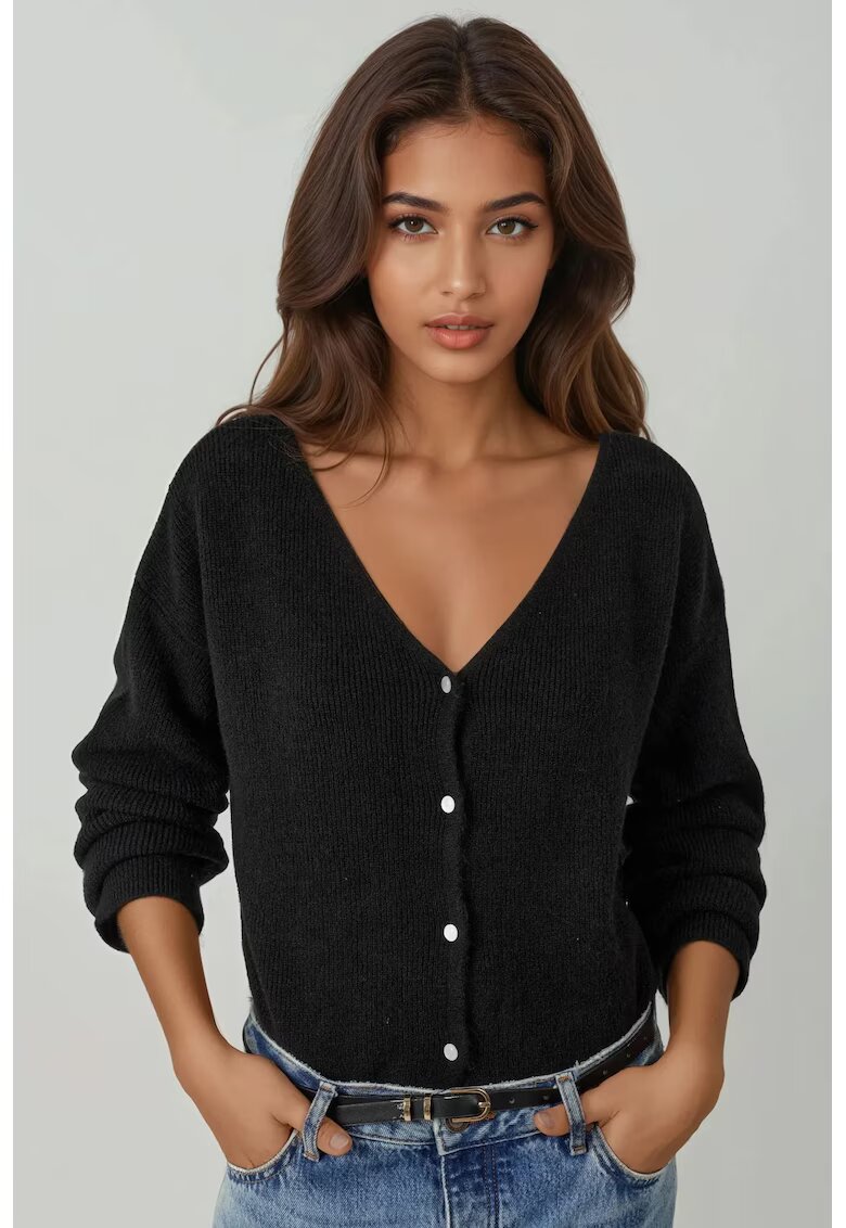 HiCCUP Cardigane - Femei - Cardigan ultra-moale cu decolteu in V si nasturi - cu utilizare dubla - Negru - S - Negru