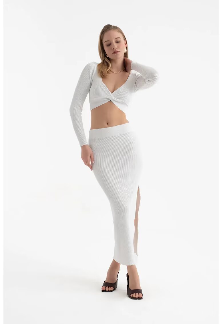 HiCCUP Compleu dama - set 2 piese - fusta maxi - alb - textil