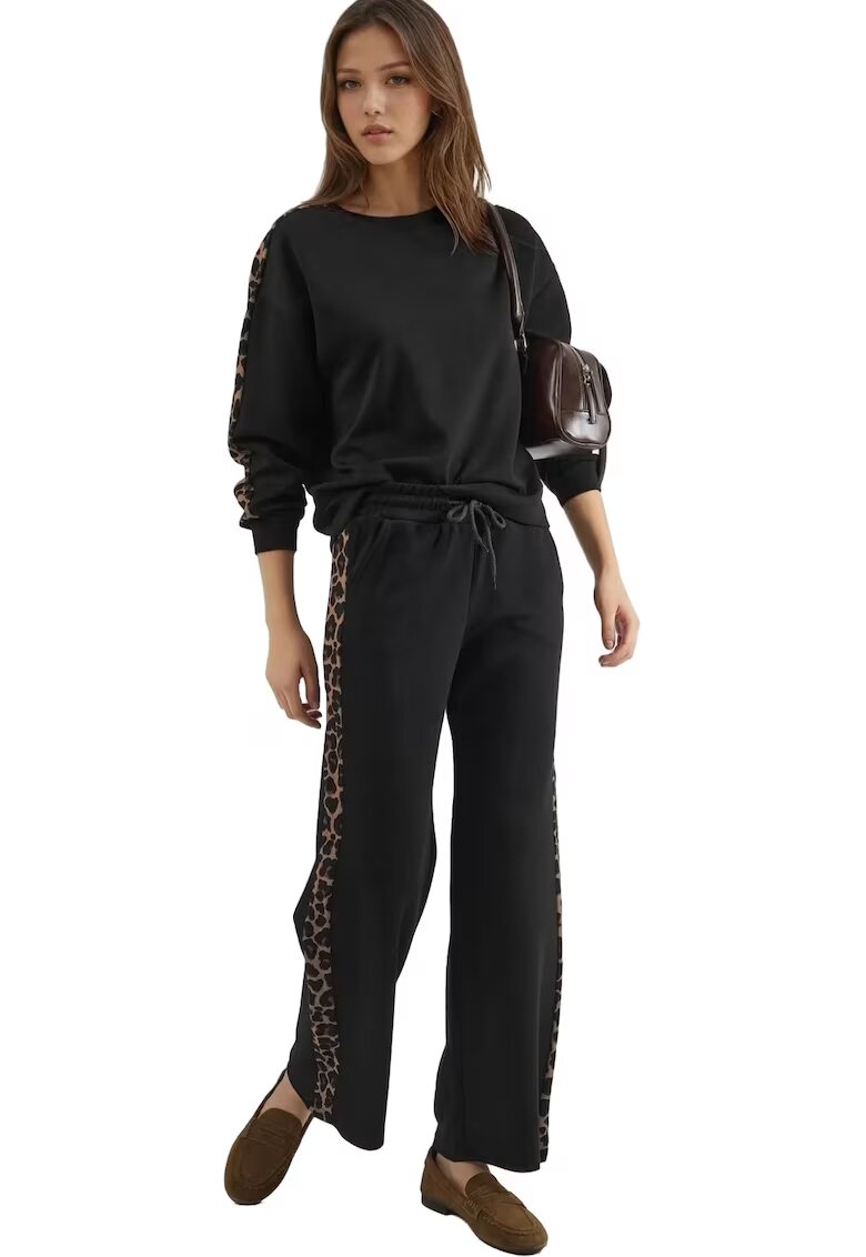 HiCCUP Compleu dama - set coordonat doua piese - talie inalta - imprimeu leopard - negru