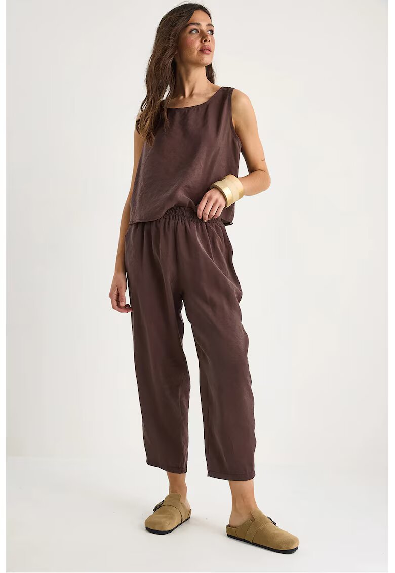 HiCCUP Compleu dama - tunica cu maneca lunga - pantaloni largi - maro - textil