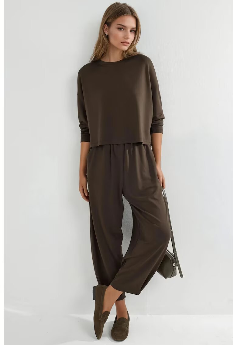 HiCCUP Costum dama - bluza si pantaloni - maro cafea - material modal - One Size