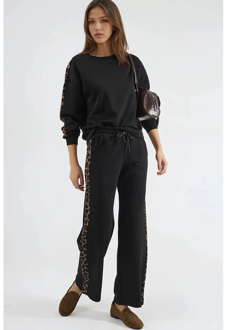 HiCCUP Costum dama - set coordonat doua piese - talie inalta - imprimeu leopard - negru -